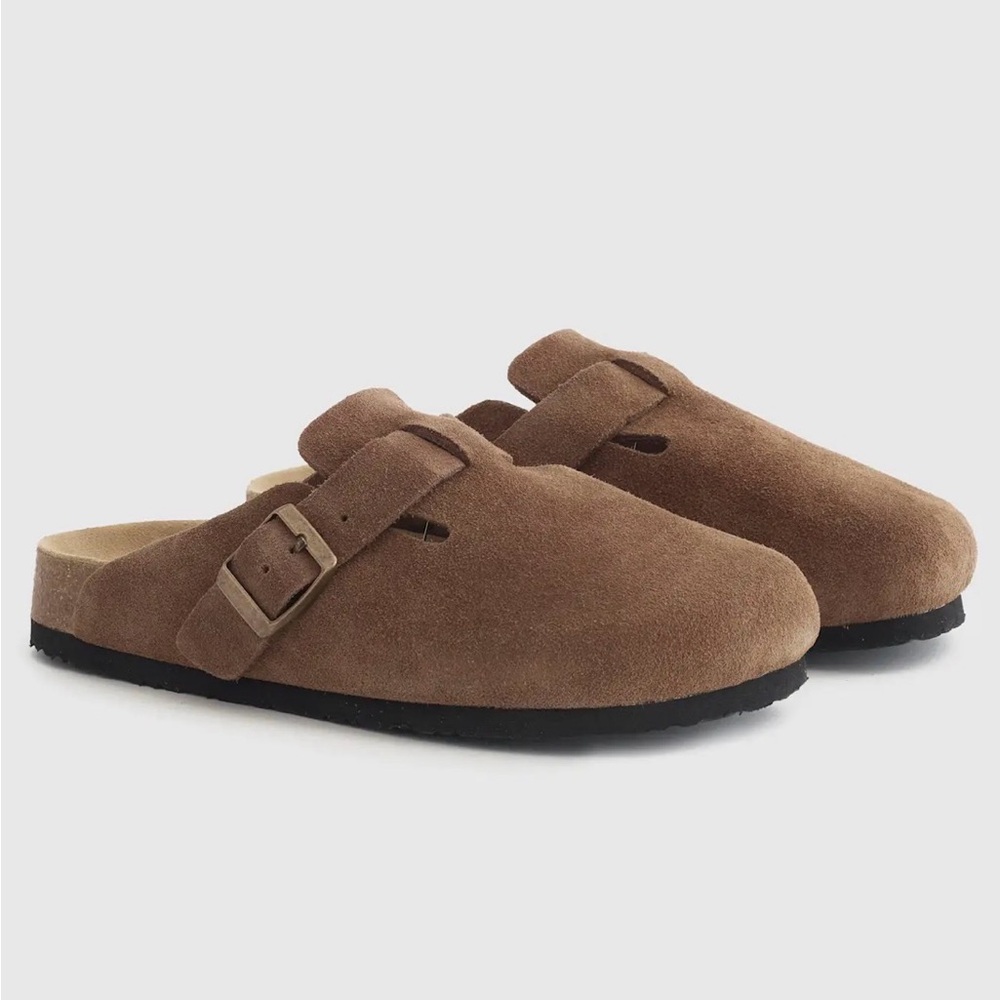 NWT Quince Brown Suede Buckle Clog Mules